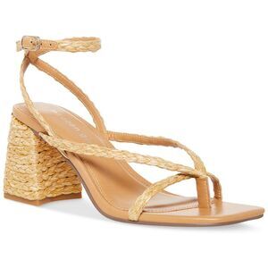 Madden Girl Womens Marrvel Tan Raffia Strappy Slingback Sandals Shoes NWOB